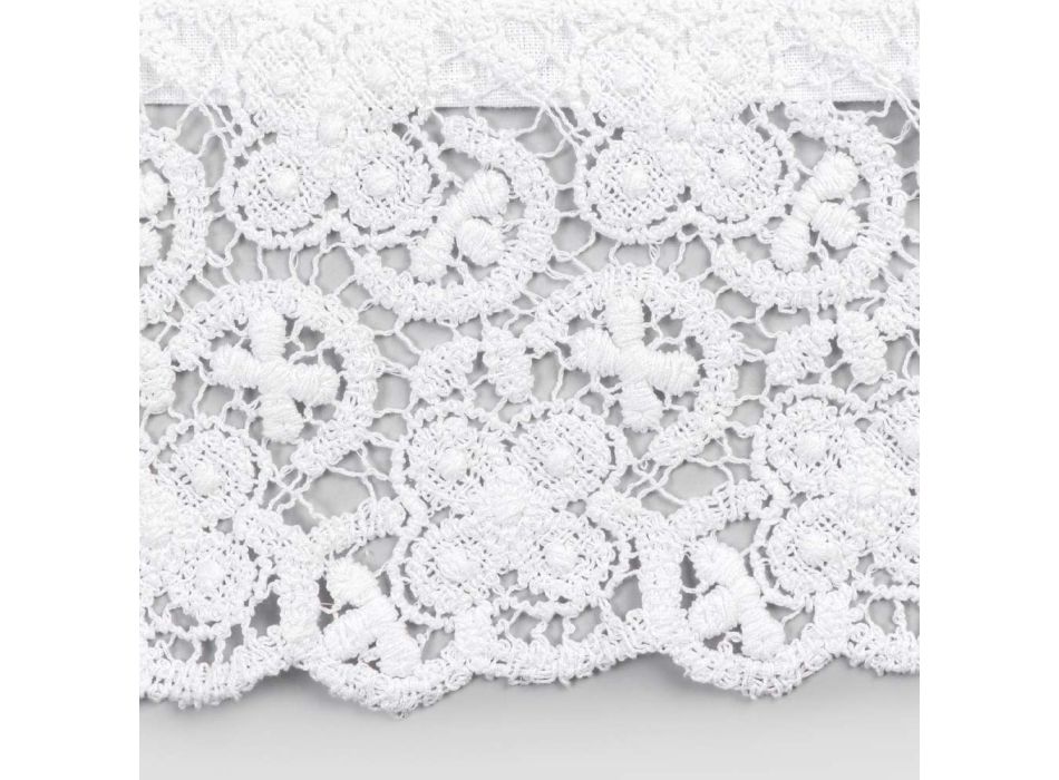 Camino de mesa de lino pesado blanco con encaje de crochet de lujo en los lados - Giangi Viadurini