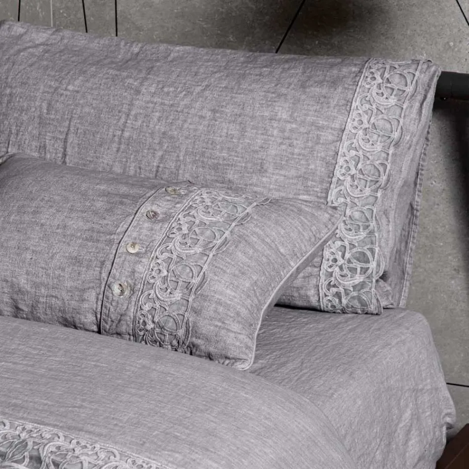 Bolsa de almacenaje para funda nórdica de lino con encaje y botones Sinergia - Energis Viadurini