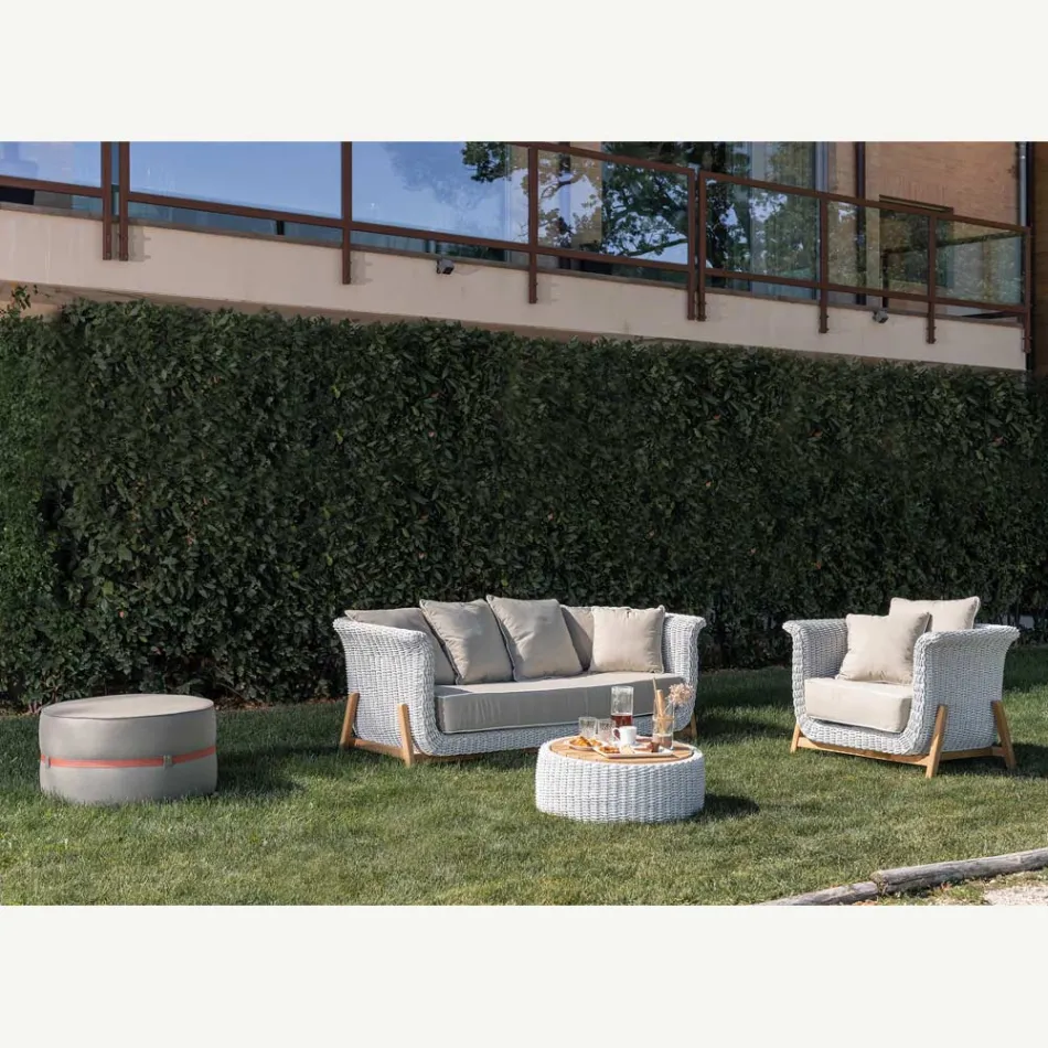 Salón de jardín modular en teca y cuerda tejida a mano - Arjuna Viadurini