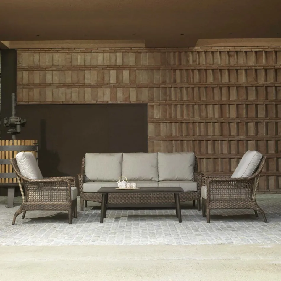 Salón compuesto por 2 sillones, 1 sofá y 1 mesa de centro - sombrilla Viadurini