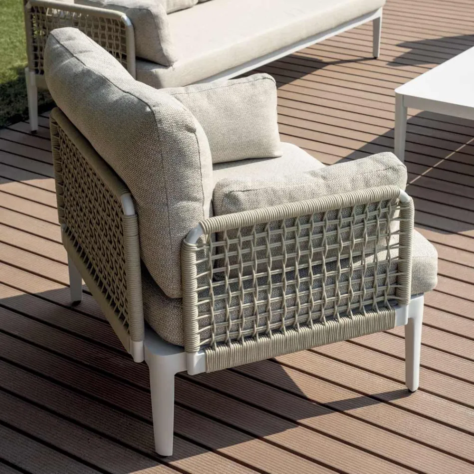 Salón compuesto por 2 sillones, 1 sofá y mesa de centro de aluminio - Symphony Viadurini