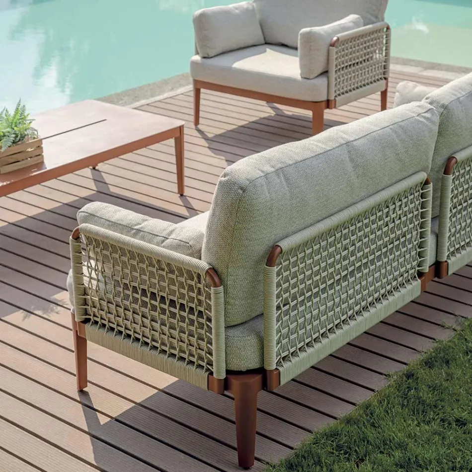 Salón compuesto por 2 sillones, 1 sofá y mesa de centro de aluminio - Symphony Viadurini