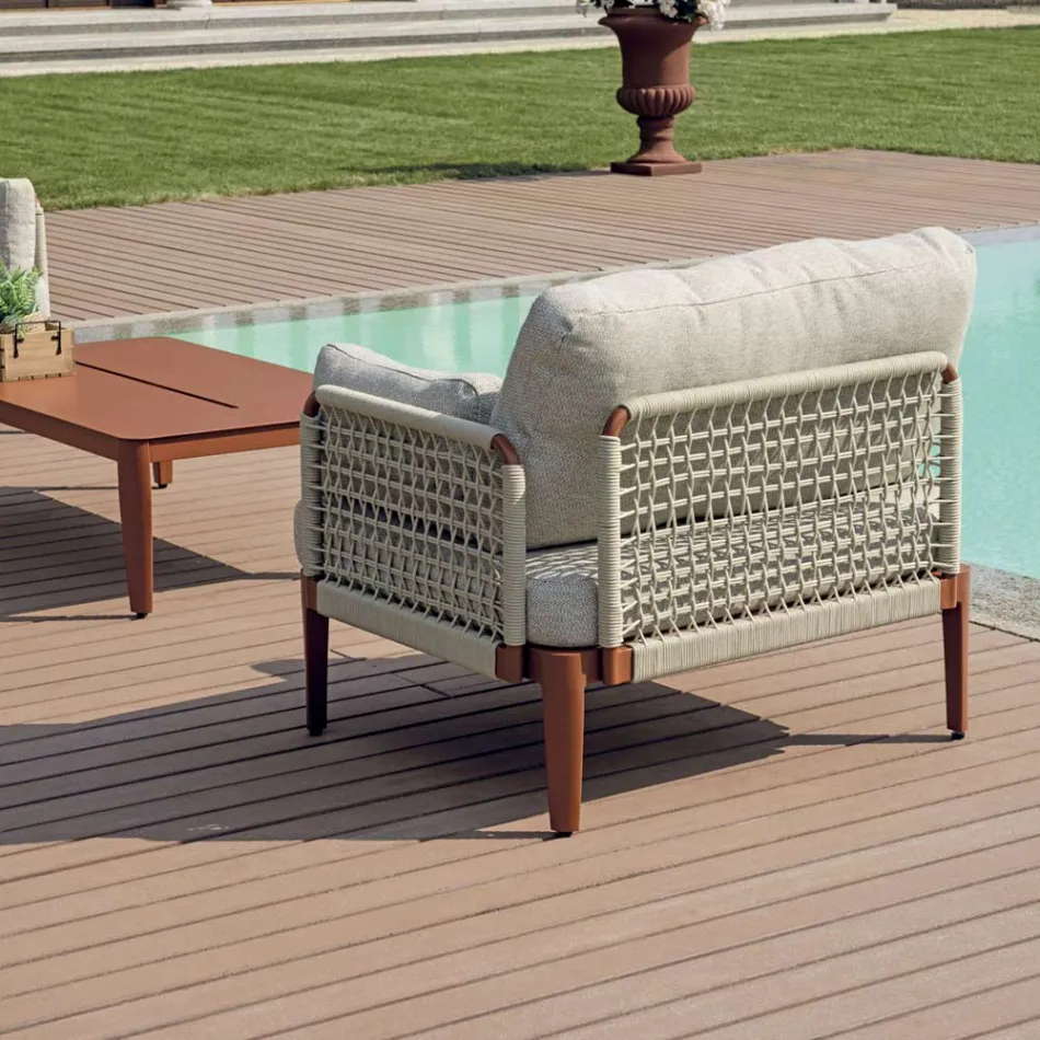 Salón compuesto por 2 sillones, 1 sofá y mesa de centro de aluminio - Symphony Viadurini