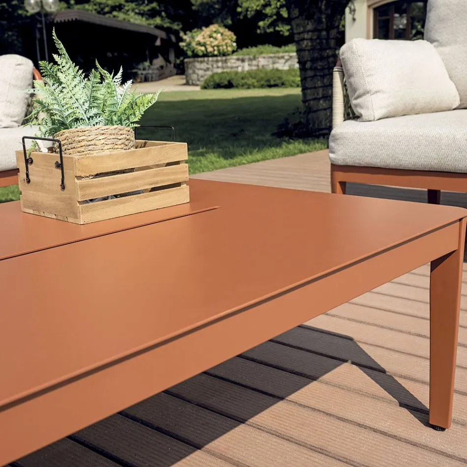 Salón compuesto por 2 sillones, 1 sofá y mesa de centro de aluminio - Symphony Viadurini