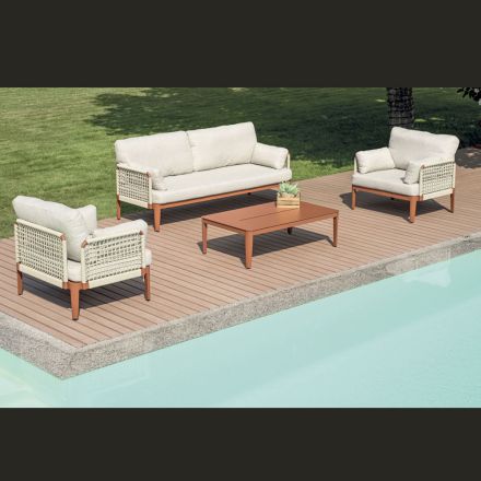 Salón compuesto por 2 sillones, 1 sofá y mesa de centro de aluminio - Symphony Viadurini