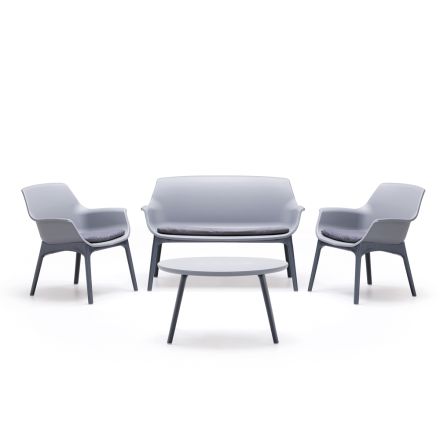 Salón con 1 sofá, 2 sillones y 1 mesa de centro en polipropileno - Máquina Viadurini
