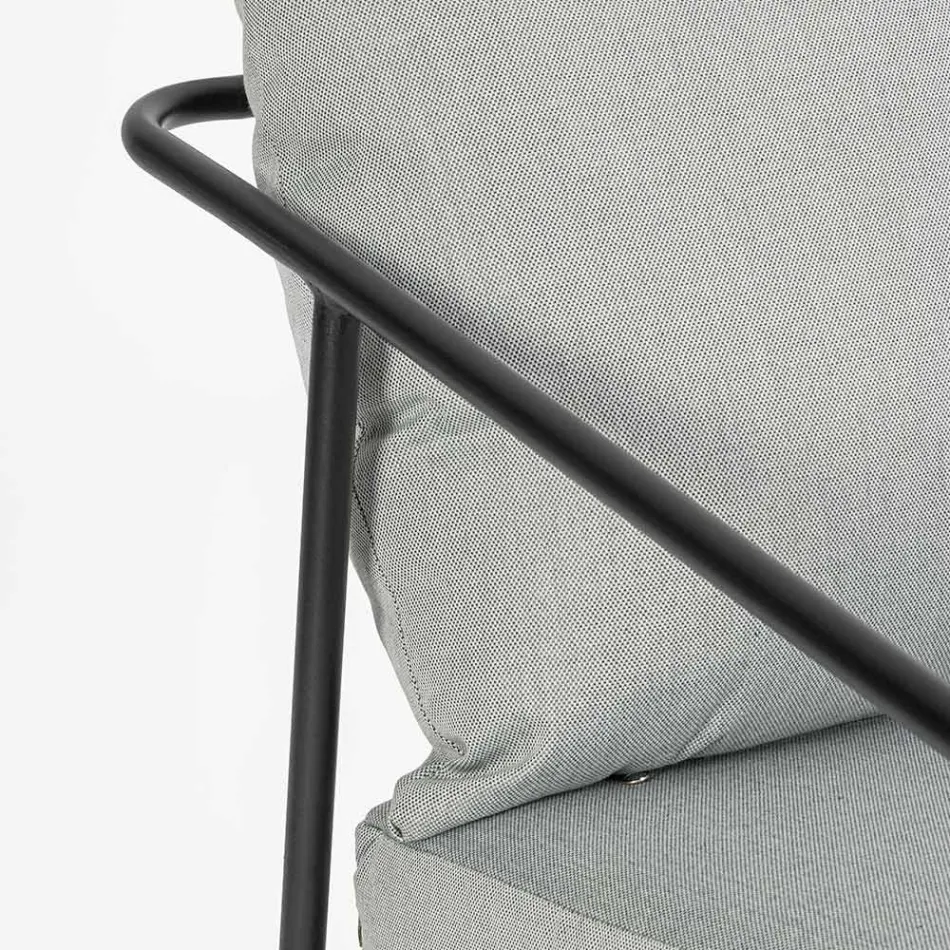 Salón exterior con 1 sofá, 2 sillones y 2 mesas de acero - Prefer Viadurini