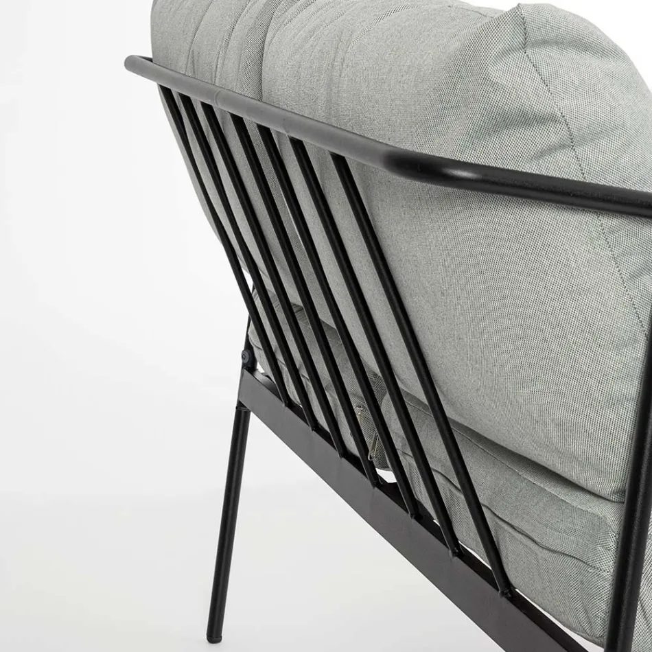 Salón exterior con 1 sofá, 2 sillones y 2 mesas de acero - Prefer Viadurini