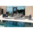 Sala de estar exterior con sofá y 2 sillones en tela Made in Italy - Suki Viadurini