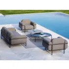 Sala de estar exterior con sofá y 2 sillones en tela Made in Italy - Suki Viadurini