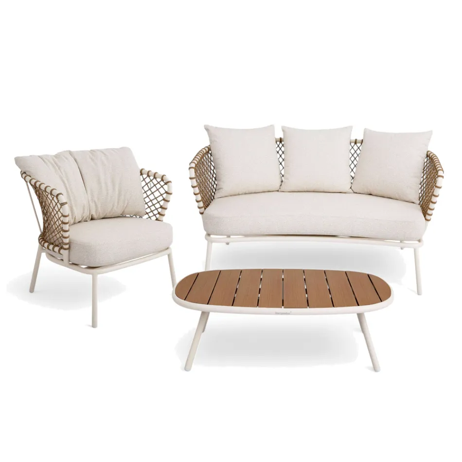 Tumbona de exterior con estructura de aluminio y respaldo de cuerda - Skyline Viadurini