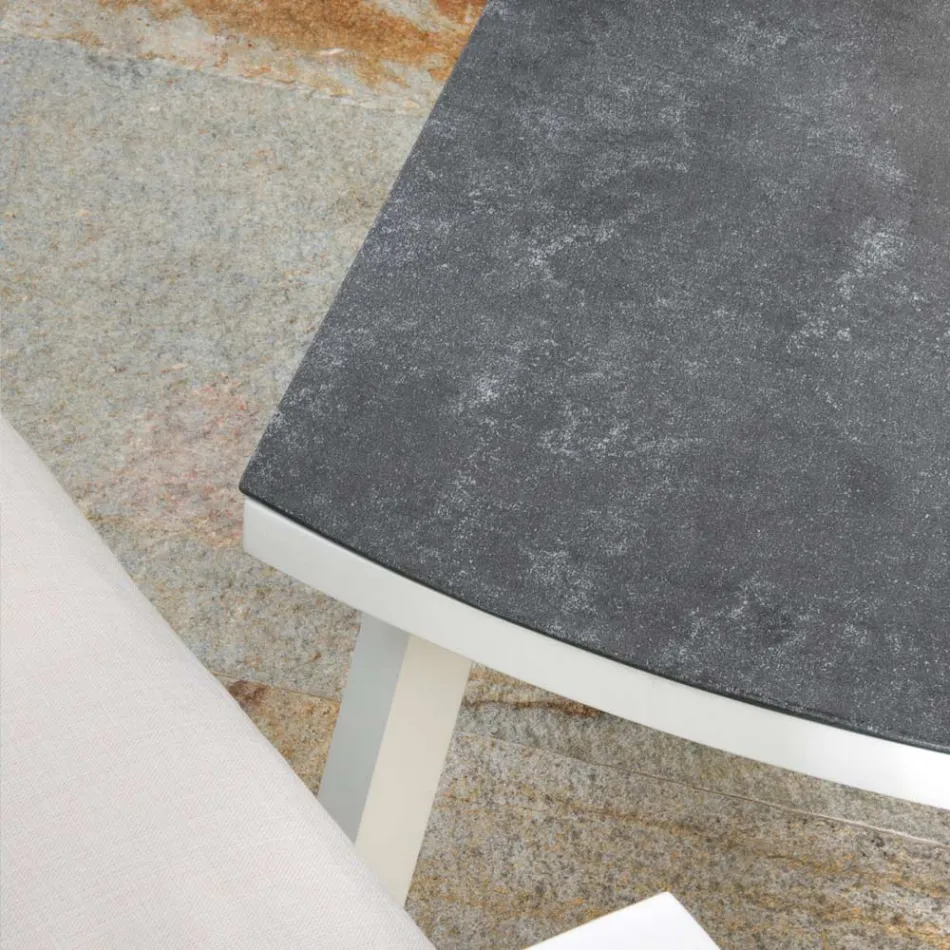 Tumbona de exterior de aluminio blanco y cojines crema - Relaz Viadurini