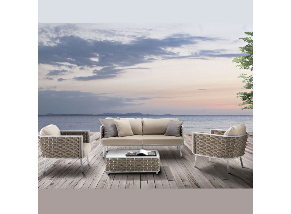 Lounge al aire libre en aluminio y tela tejida - Reda Viadurini
