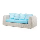 Lounge al aire libre en Polyrattan y cojines azules - Charlie Viadurini