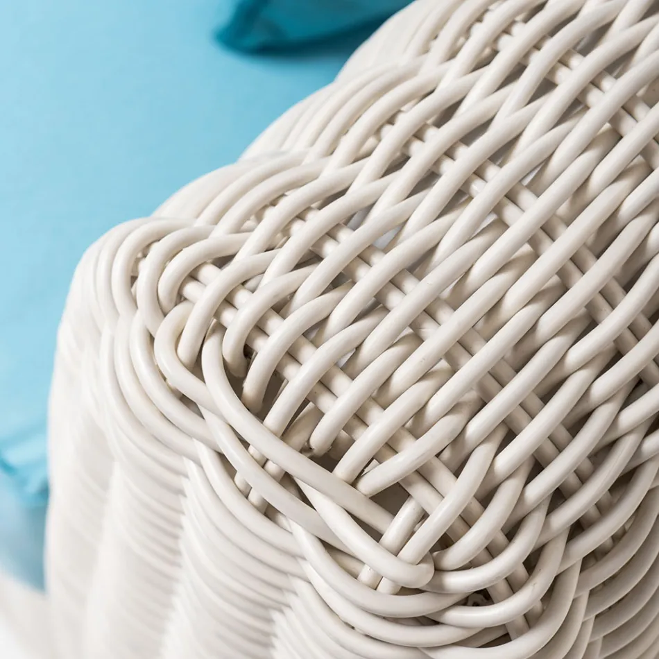 Lounge al aire libre en Polyrattan y cojines azules - Charlie Viadurini