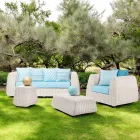 Lounge al aire libre en Polyrattan y cojines azules - Charlie Viadurini