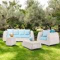 Lounge al aire libre en Polyrattan y cojines azules - Charlie