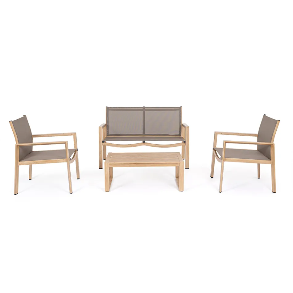 Salón de jardín con 1 sofá, 2 sillones y 1 mesa de centro - Plano Viadurini