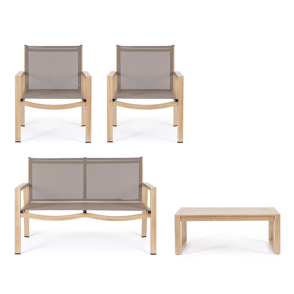 Salón de jardín con 1 sofá, 2 sillones y 1 mesa de centro - Plano Viadurini