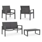 Salón de jardín con 1 sofá, 2 sillones y 1 mesa de centro - Plano Viadurini