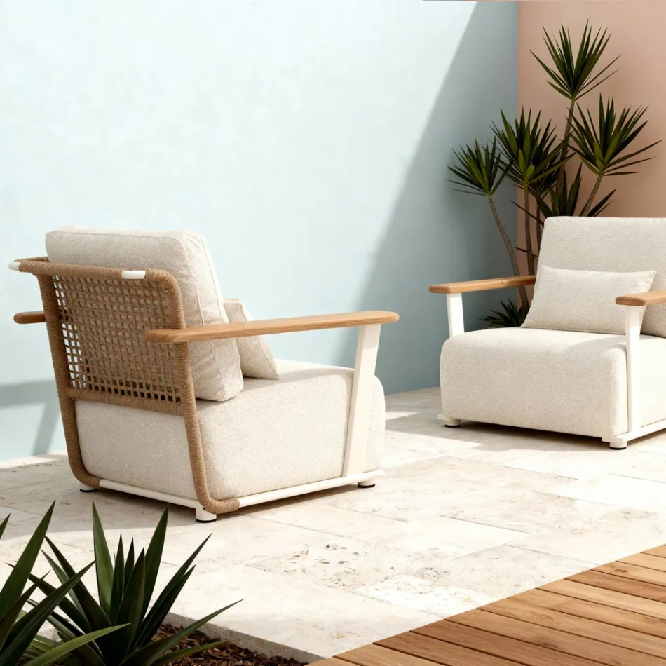 Salón de jardín con sofá, 2 sillones y mesa de centro - Montorio Viadurini