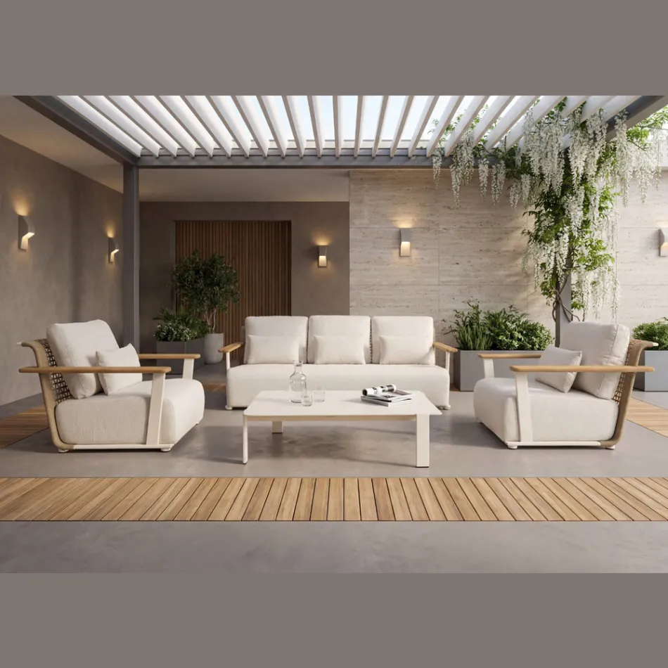 Salón de jardín con sofá, 2 sillones y mesa de centro - Montorio Viadurini