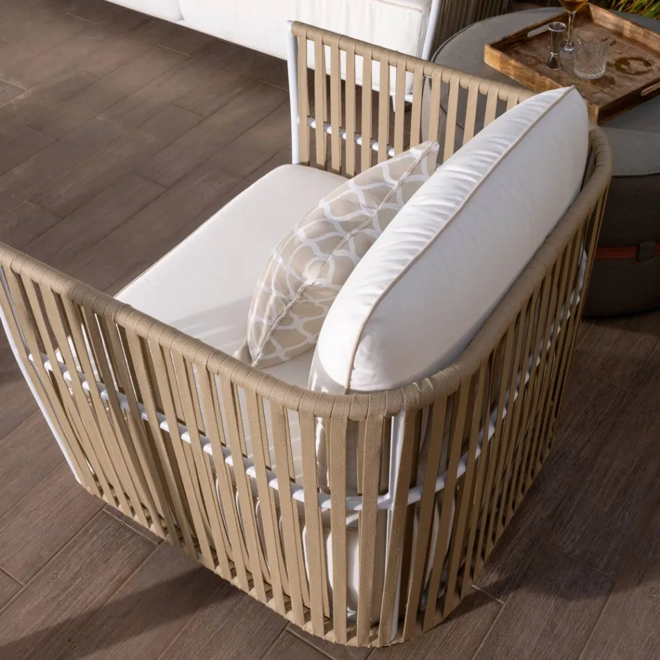 Garden Lounge en aluminio blanco y tela - Eugene Viadurini