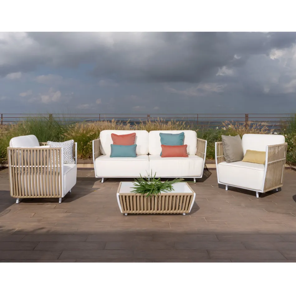 Garden Lounge en aluminio blanco y tela - Eugene Viadurini