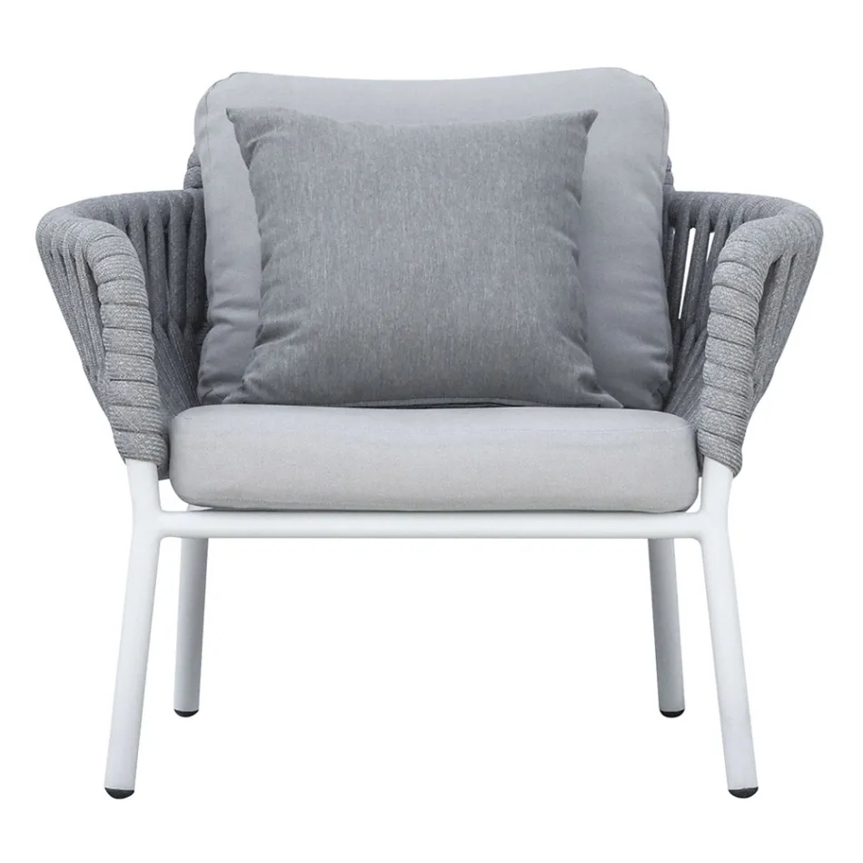 Sillón de jardín de aluminio y cuerda con mesa de centro - Dingo Viadurini