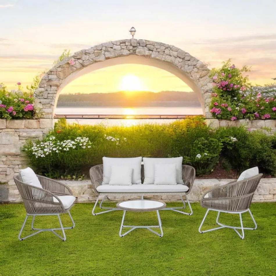 Salón de jardín en Aluminio y tejido de cuerdas - Alcor Viadurini