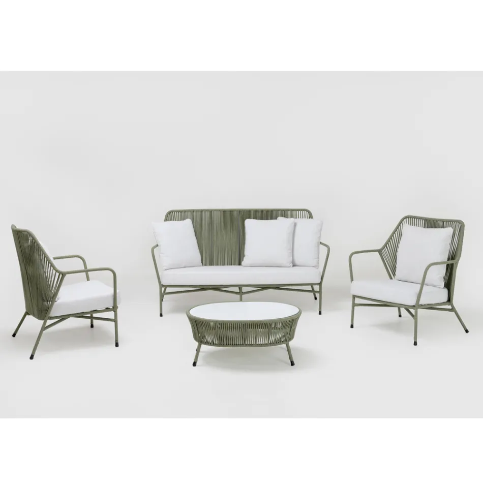 Salón de jardín en aluminio y tejido de cuerdas - Asteria Viadurini