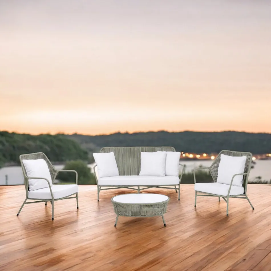 Salón de jardín en aluminio y tejido de cuerdas - Asteria Viadurini