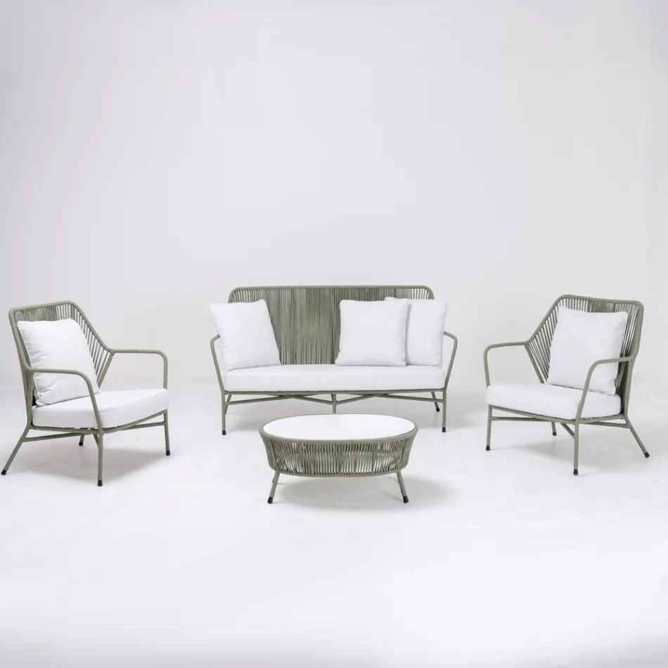 Salón de jardín en aluminio y tejido de cuerdas - Asteria Viadurini