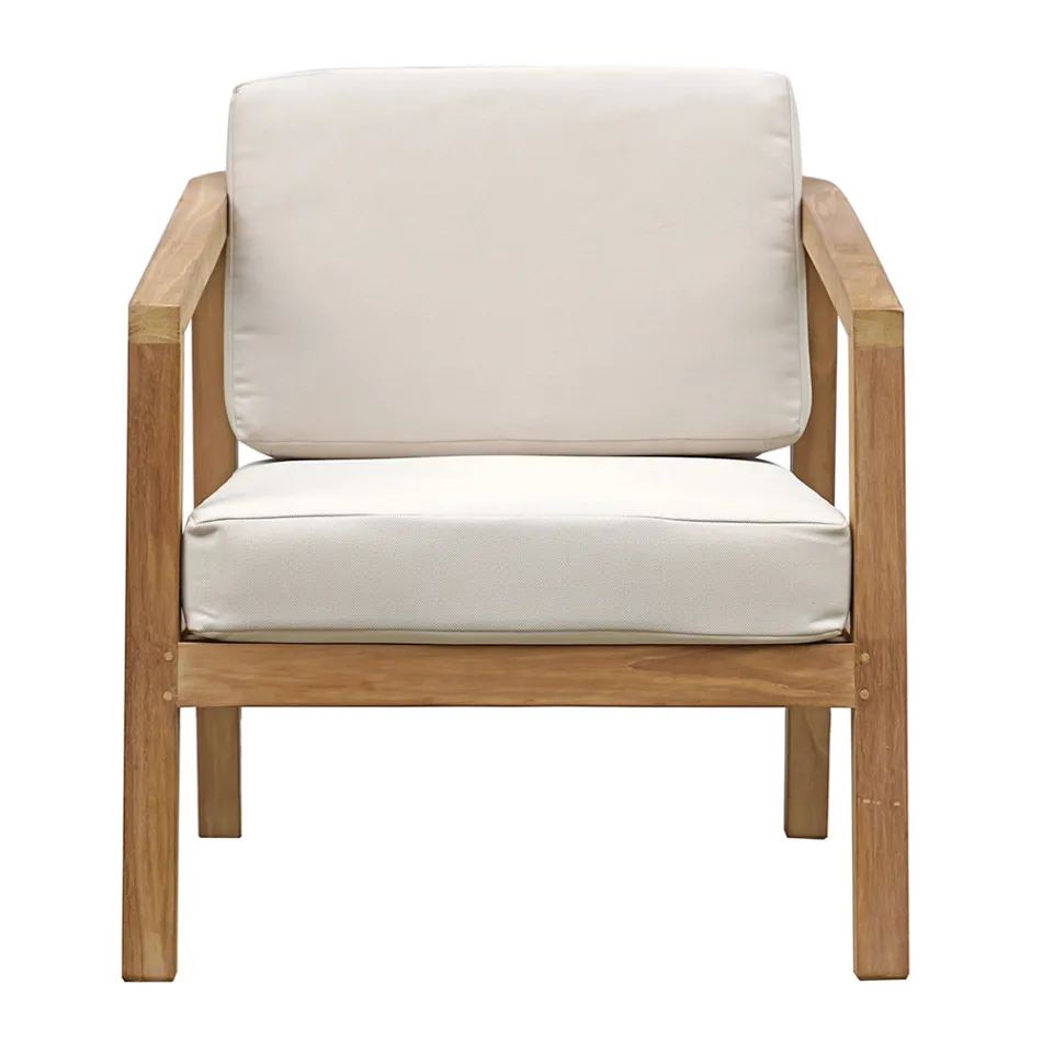 Conjunto de salón de jardín de teca FSC con cojines color crudo - Caresa Viadurini