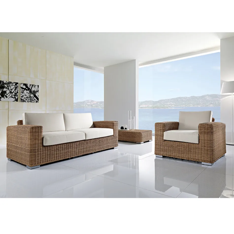 Salón de jardín de poliratán tejido a mano - Yoko Viadurini