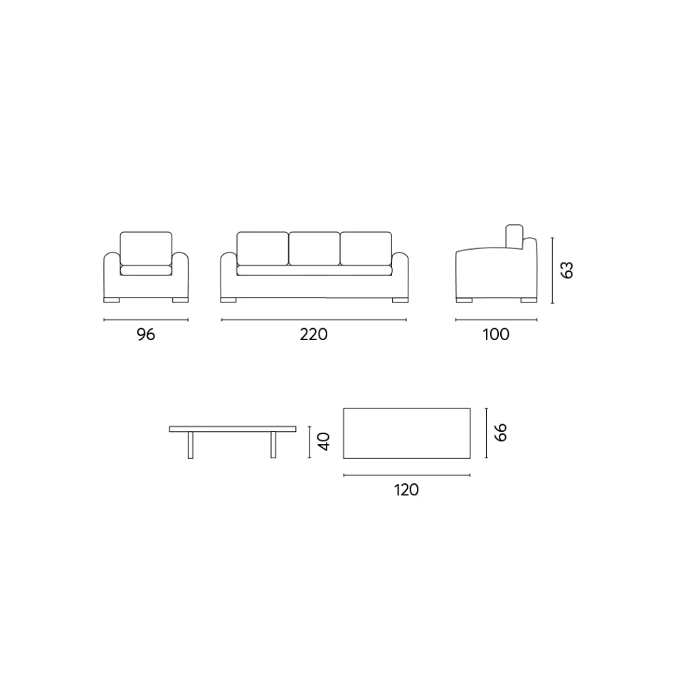 Salón de jardín de ratán con mesa de centro de madera y cojines - Hugues Viadurini