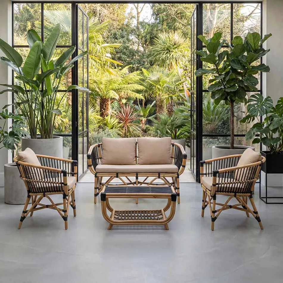 Conjunto de salón de jardín en ratán natural con cojines incluidos - Catelyn Viadurini