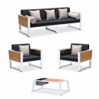Sofá de 3 plazas, 2 sillones y mesa de centro de aluminio y teca Lounge Outdoor - Hatice Viadurini