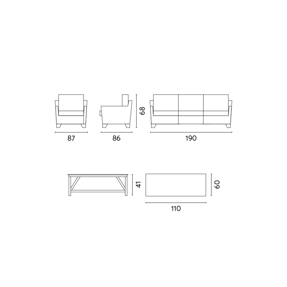 Salón al aire libre con mesa de centro de madera de mango y cojines de polialgodón - Orlanda Viadurini