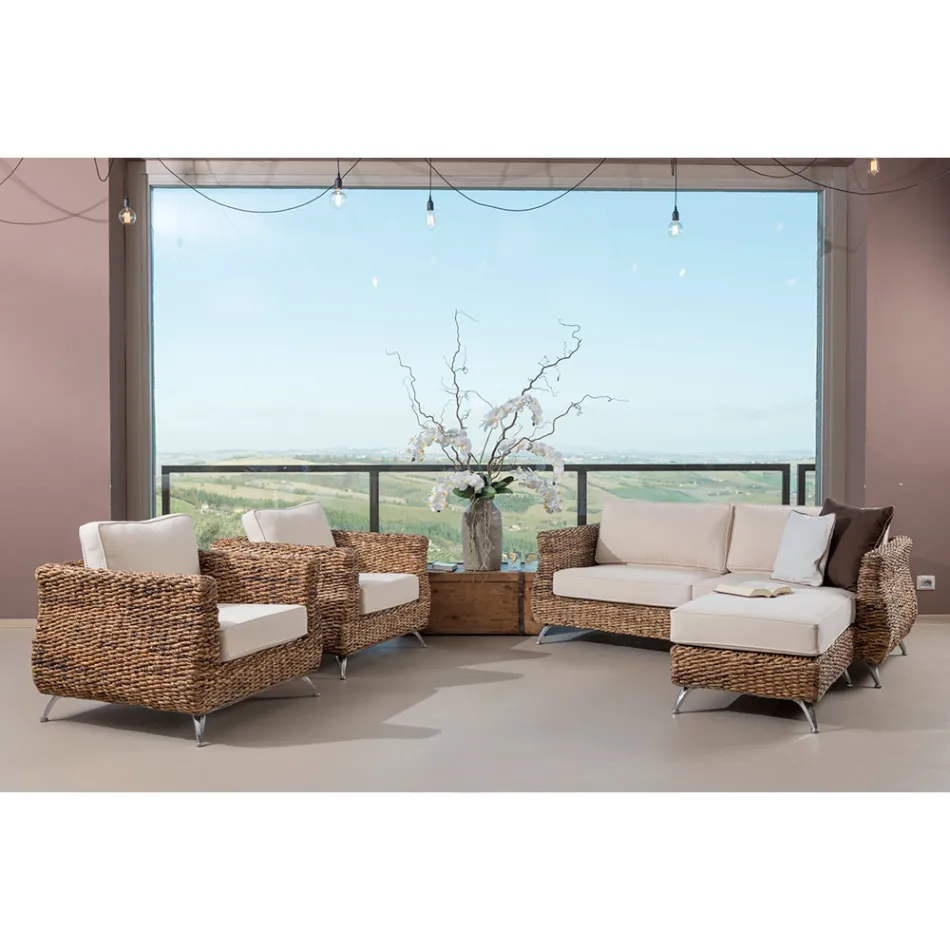 Salón Exterior en Tejido de Plátano con Cojines - Legolas Viadurini