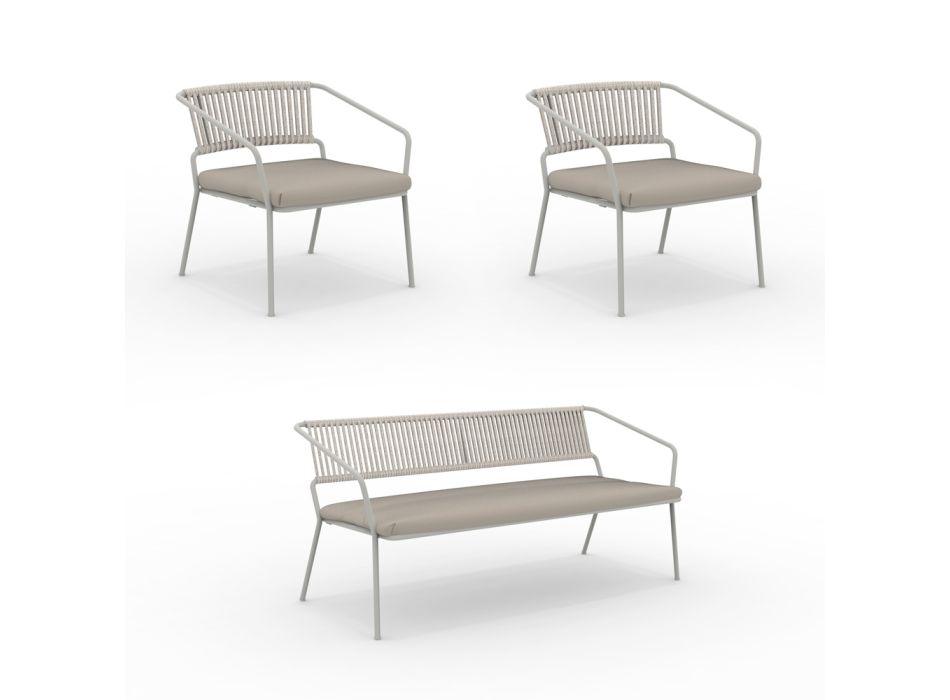 Salón de jardín con sillones y sofá de metal Made in Italy - Prato Viadurini