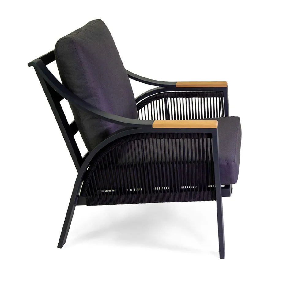 Salón de aluminio con reposabrazos de teca brasileña - Diario Viadurini