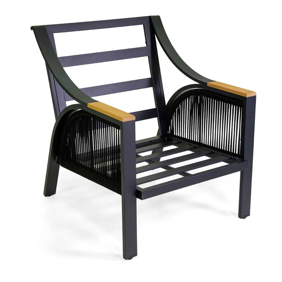 Salón de aluminio con reposabrazos de teca brasileña - Diario Viadurini