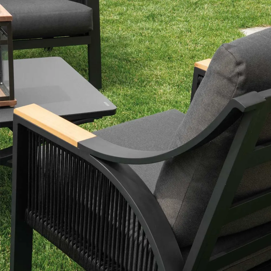 Salón de aluminio con reposabrazos de teca brasileña - Diario Viadurini