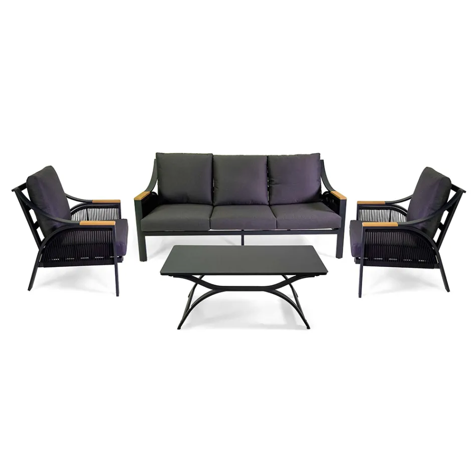 Salón de aluminio con reposabrazos de teca brasileña - Diario Viadurini