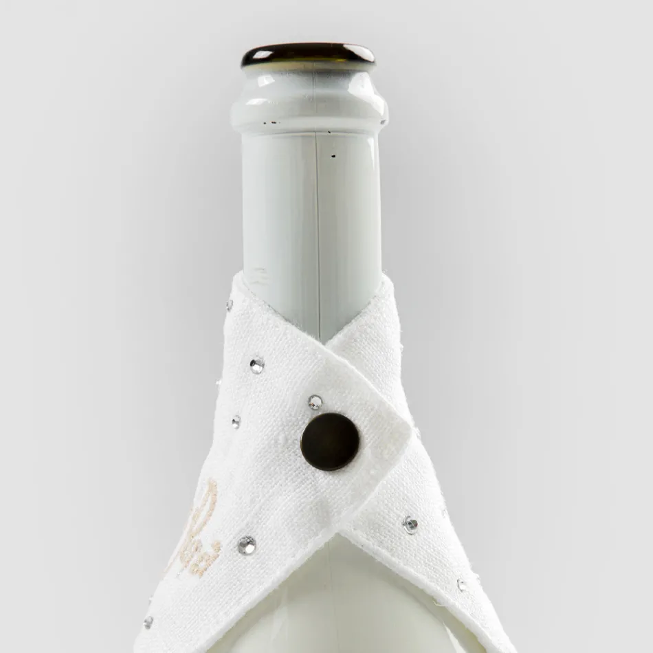 Bandeja recogegotas de lino blanco o negro con bordados y cristales 2 piezas - Salvino Viadurini