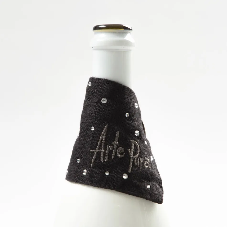 Bandeja recogegotas de lino blanco o negro con bordados y cristales 2 piezas - Salvino Viadurini