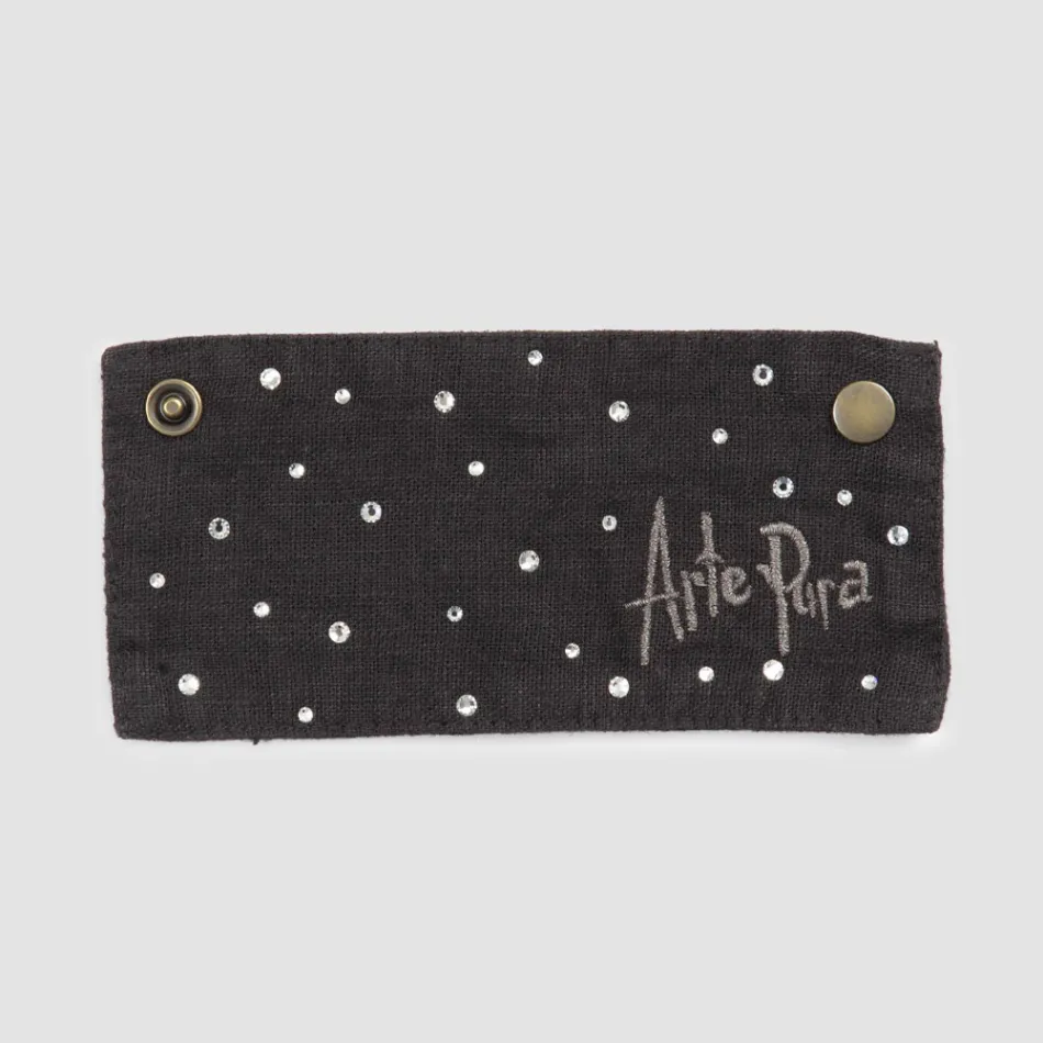 Bandeja recogegotas de lino blanco o negro con bordados y cristales 2 piezas - Salvino Viadurini