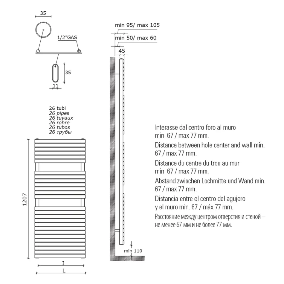 Calentador de toallas hidráulico en acero al carbono color ocre fabricado en Italia - Tepore Viadurini