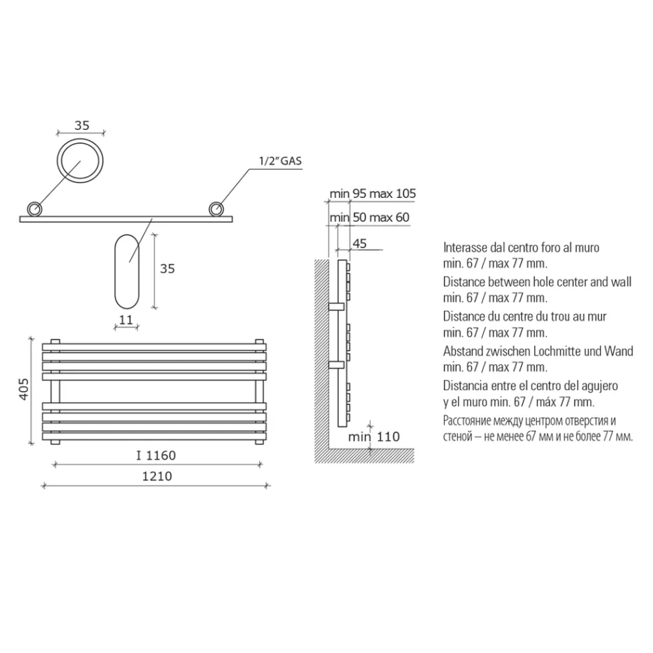 Calentador de toallas hidráulico en acero al carbono óxido mate fabricado en Italia - Fiaccole Viadurini
